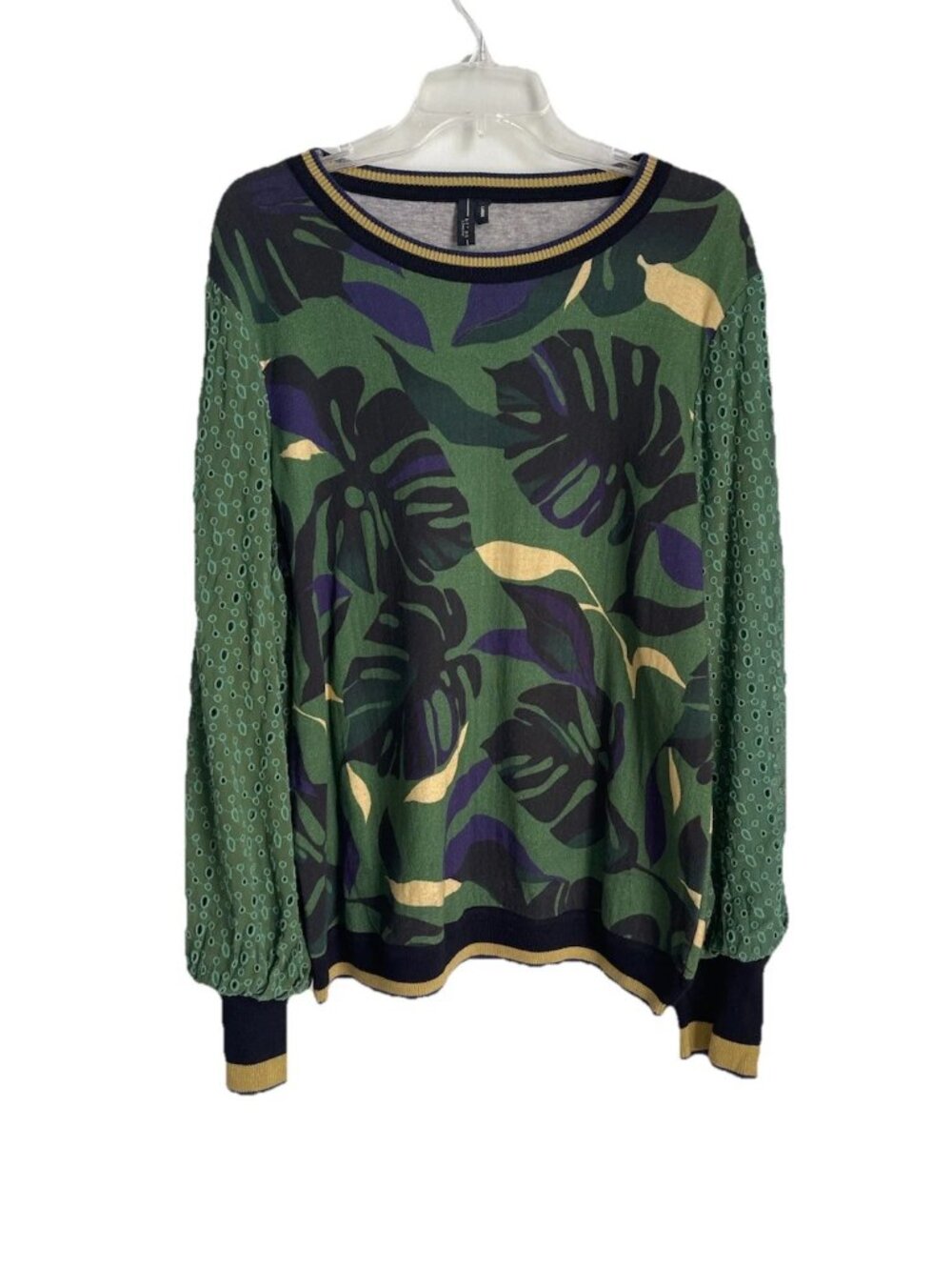 Anthropologie Bl-nk London Green Contrast Eyelet Pullover Sweater